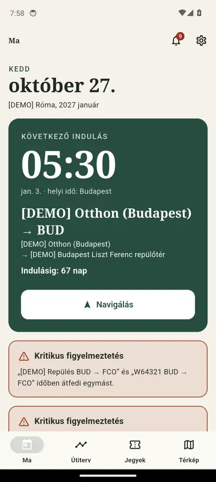 A Ma képernyő: következő indulás és kritikus figyelmeztetések