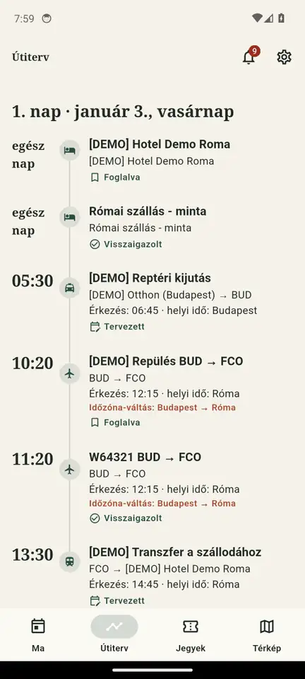 Útiterv idővonal